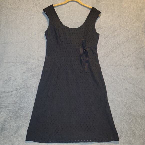 Ann Taylor Black Eyelet Dress Size 8 Vintage Bow Detail Sleeveless Lined - Picture 1 of 10